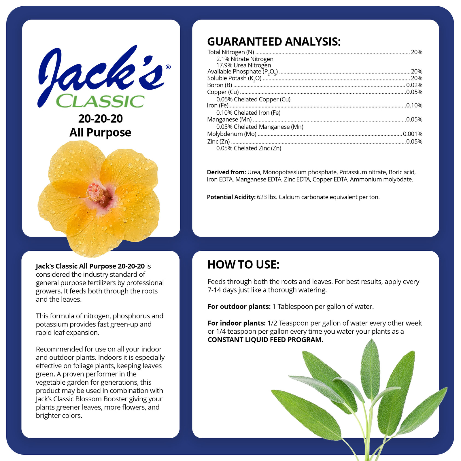 Jack’s Classic 20-20-20 All Purpose Water-Soluble Fertilizer, 4lbs