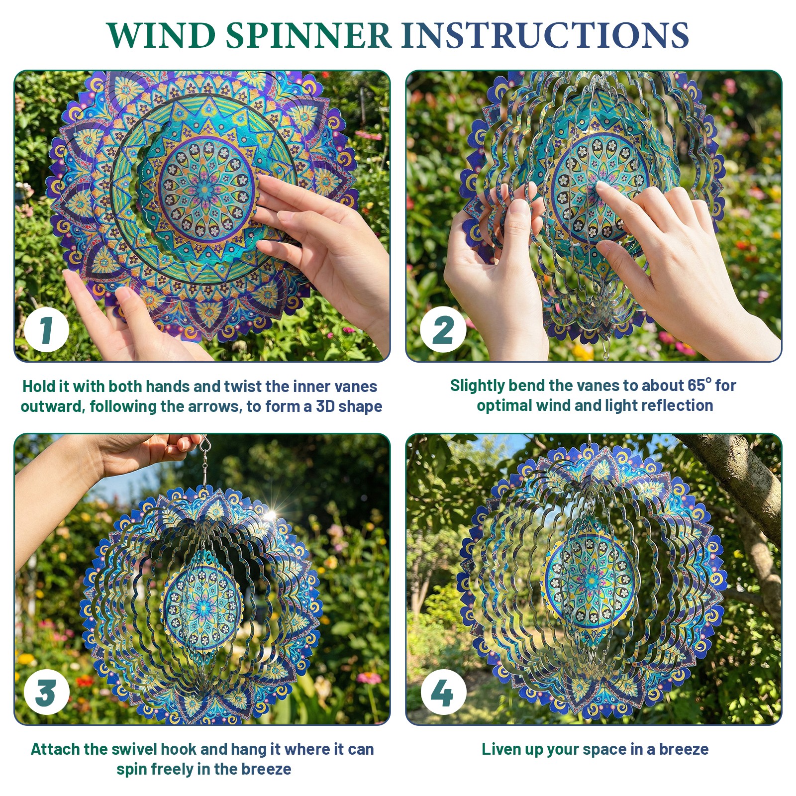 3D Mandala Wind Spinner Metal Hanging Wind Sculpture Outdoor Garden Home Decor