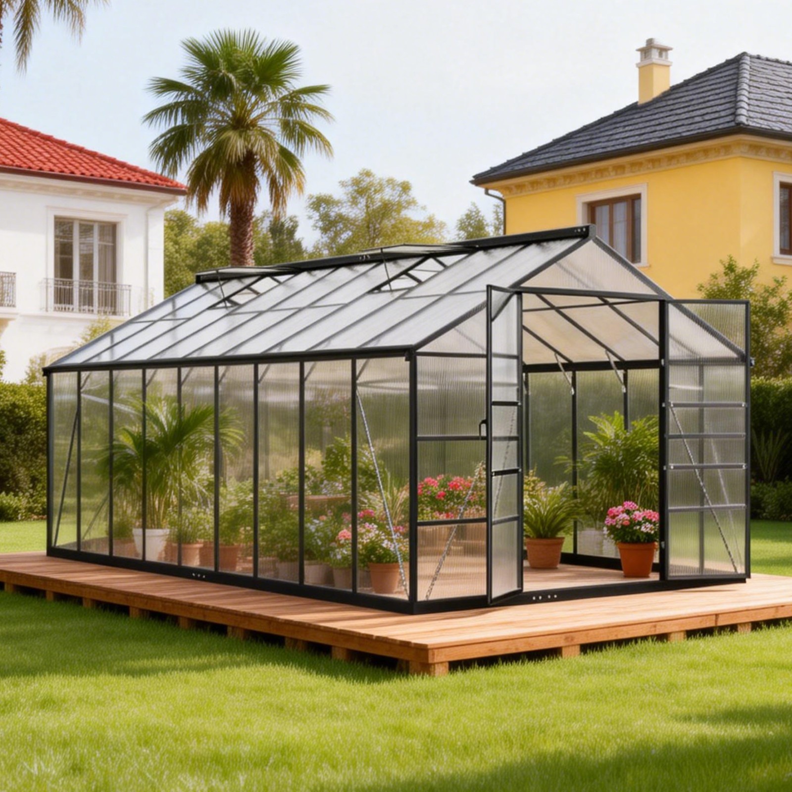 10×18 FT Polycarbonate Green House for Outside Garden Backyard, Black