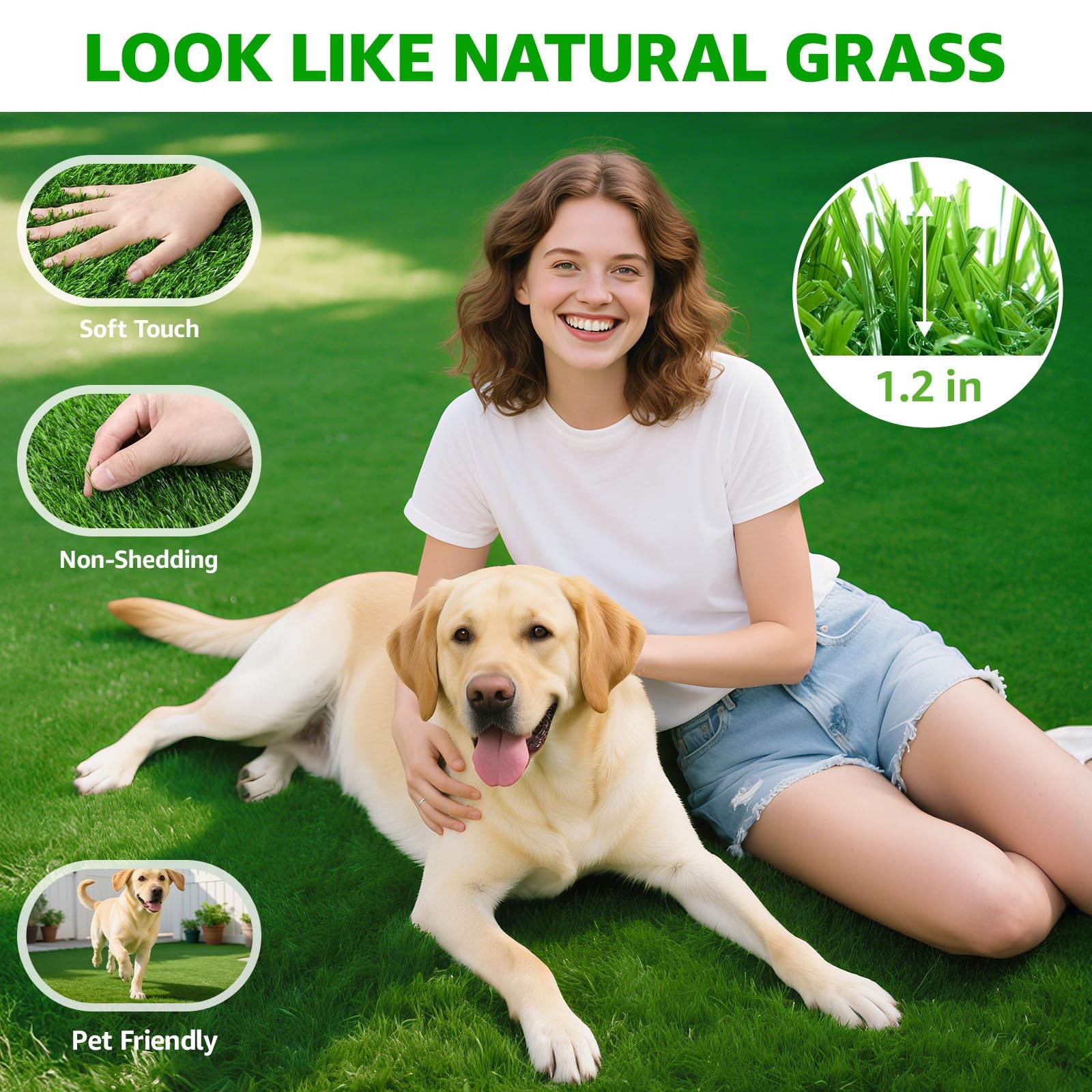 Realistic Artificial Grass Mat Customized Sizes, 6ft x10ft Synthetic Fake Gra…
