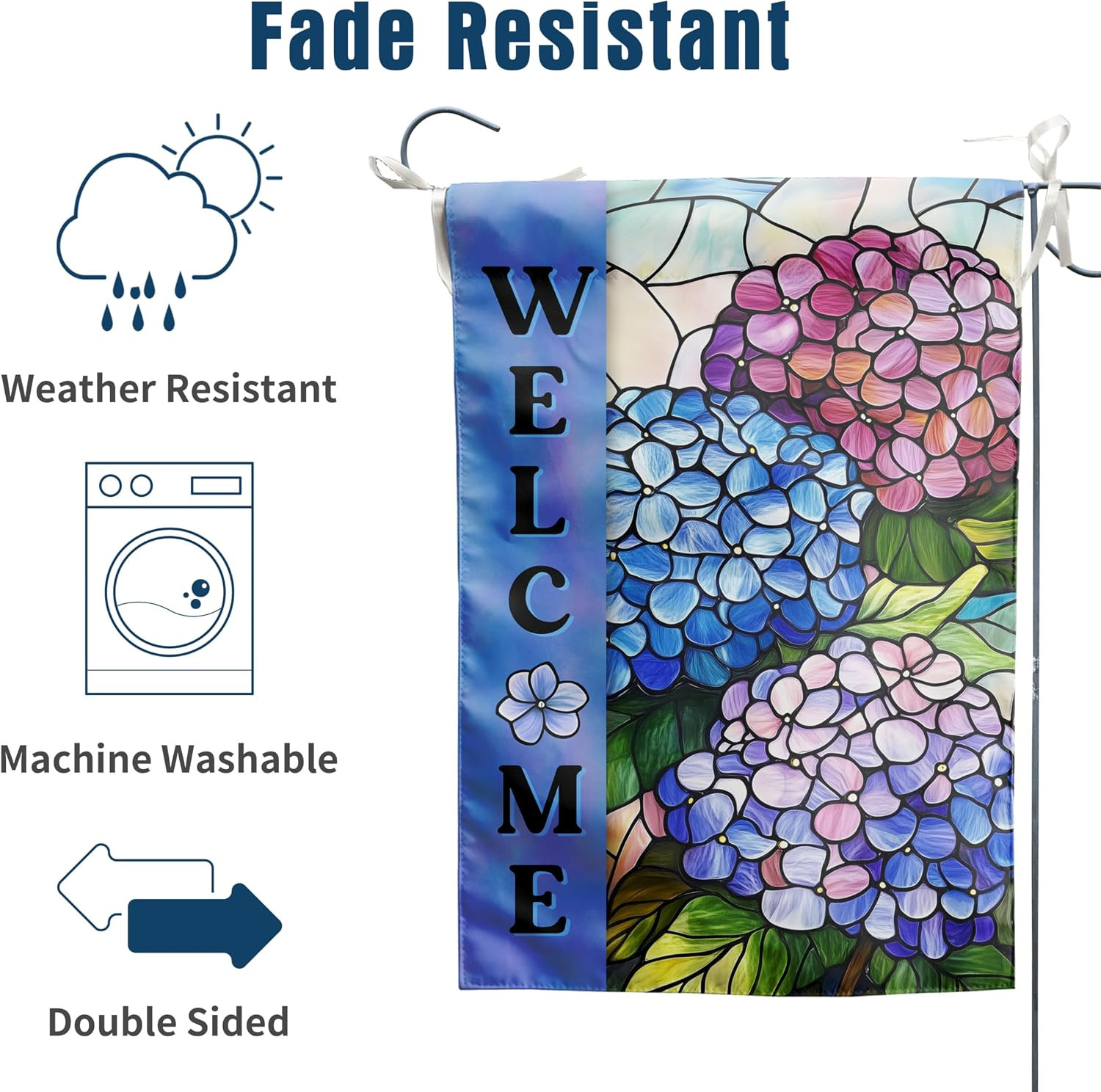 Hydrangea Spring Summer House Flag 28 X 40 Double Sided for outside Stained