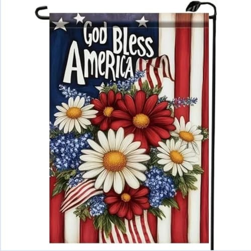 4th of July Patriotic Garden Flags for Outside 12×18 Double Flowers-July 4th