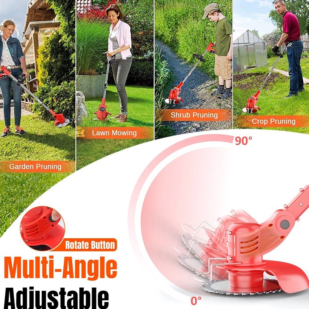 21V Electric Cordless Grass Trimmer Strimmer Garden Edger Cutter w/ 2 Battery
