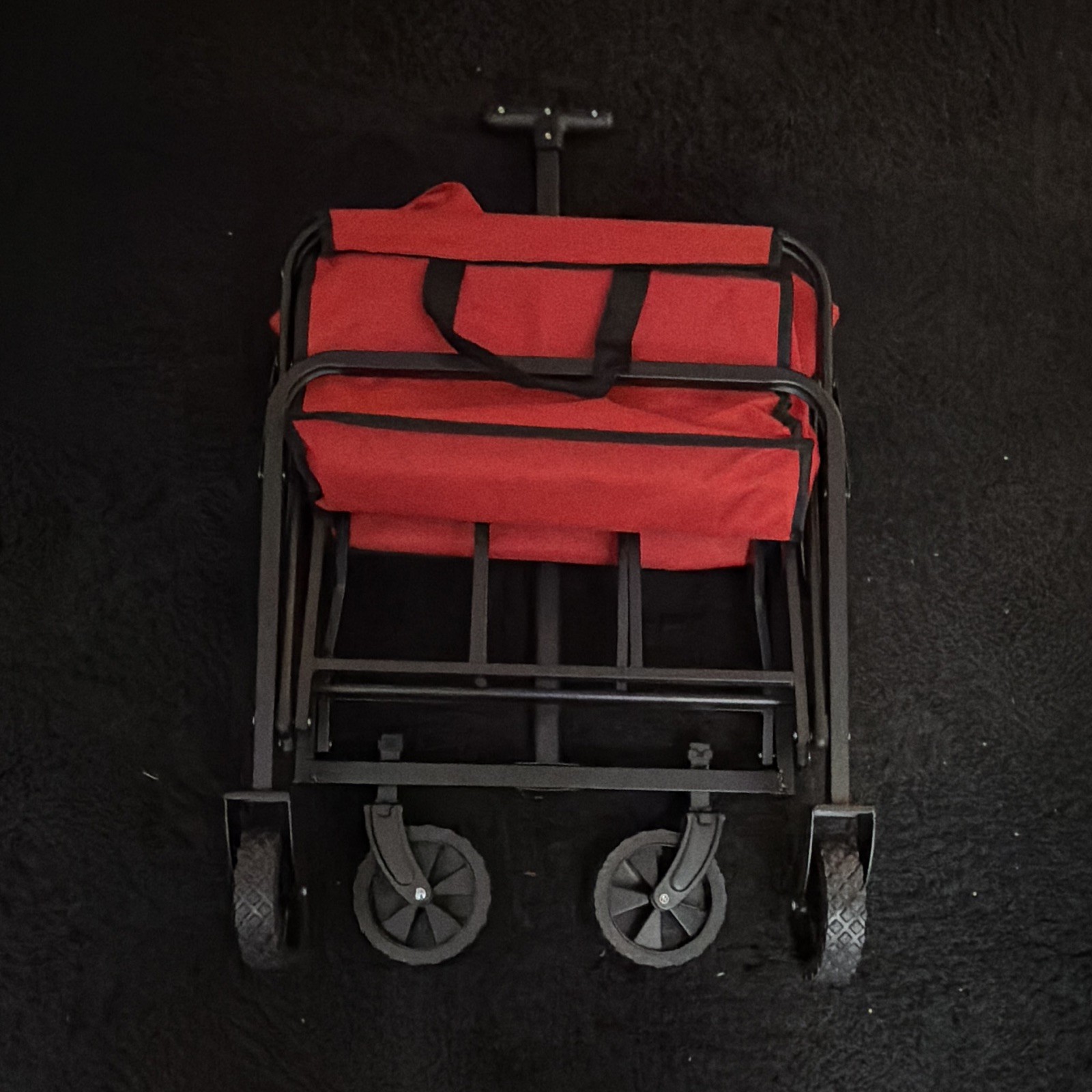 BIGFOOT Foldable 4-Wheel Utility Wagon Garden Cart, Red/Black, 29in
