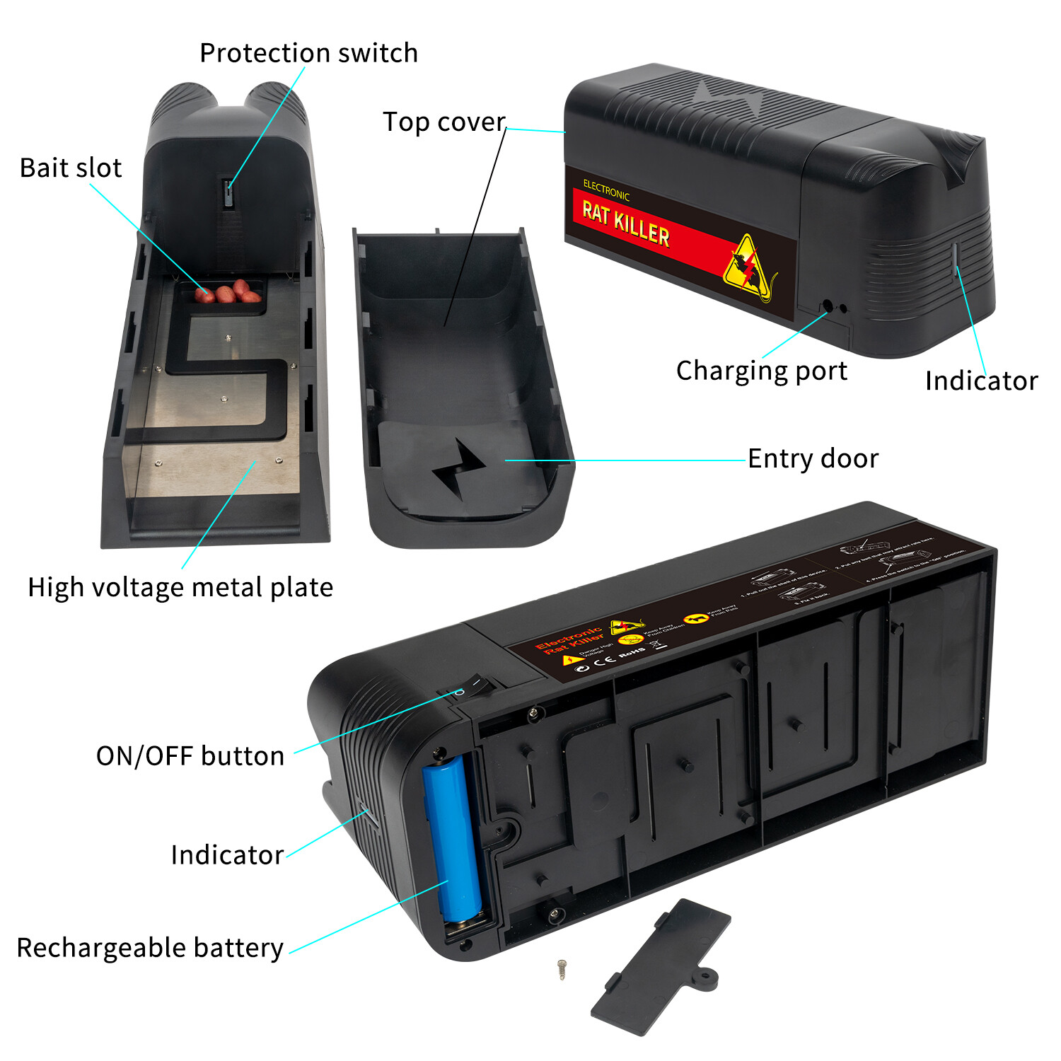 Upgraded Electronic Mouse Trap Control Kill Big Rat Pest Electric Rodent Zapper