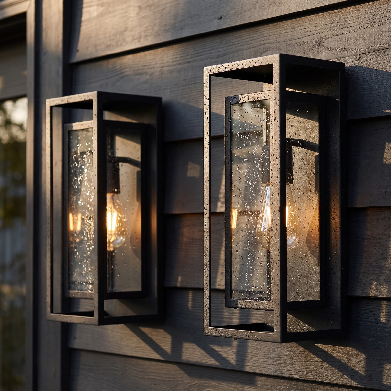 2 Pack 18″ Black Modern Outdoor Wall Lantern Glass Entryway Patio Sconce Light