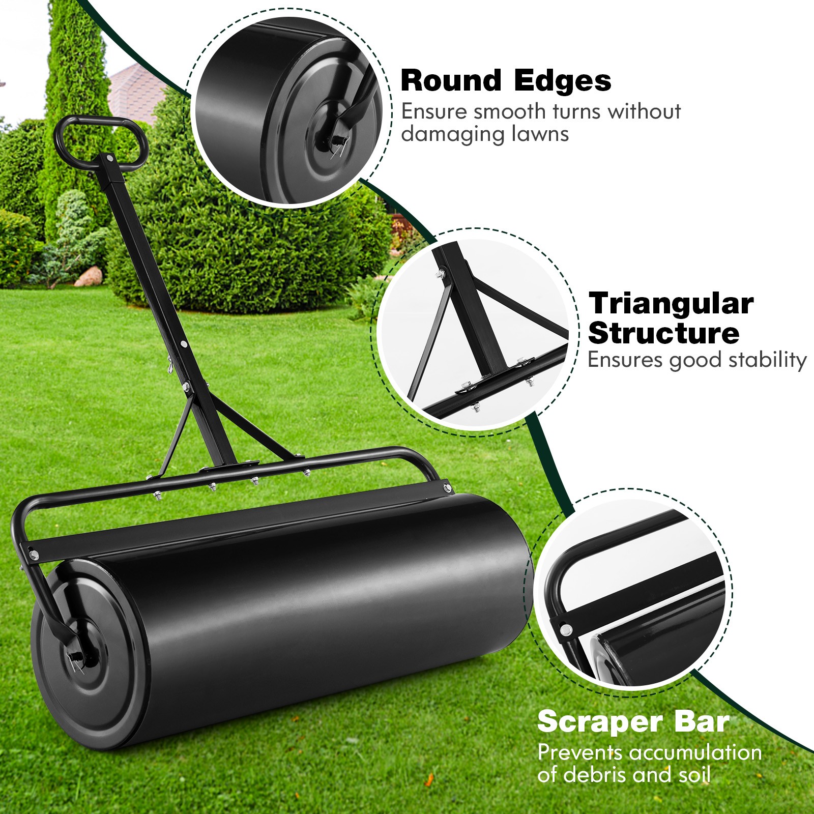 Lawn Roller Push/Tow Behind a Tractor Sod Drum Roller for Garden Yard Park Farm