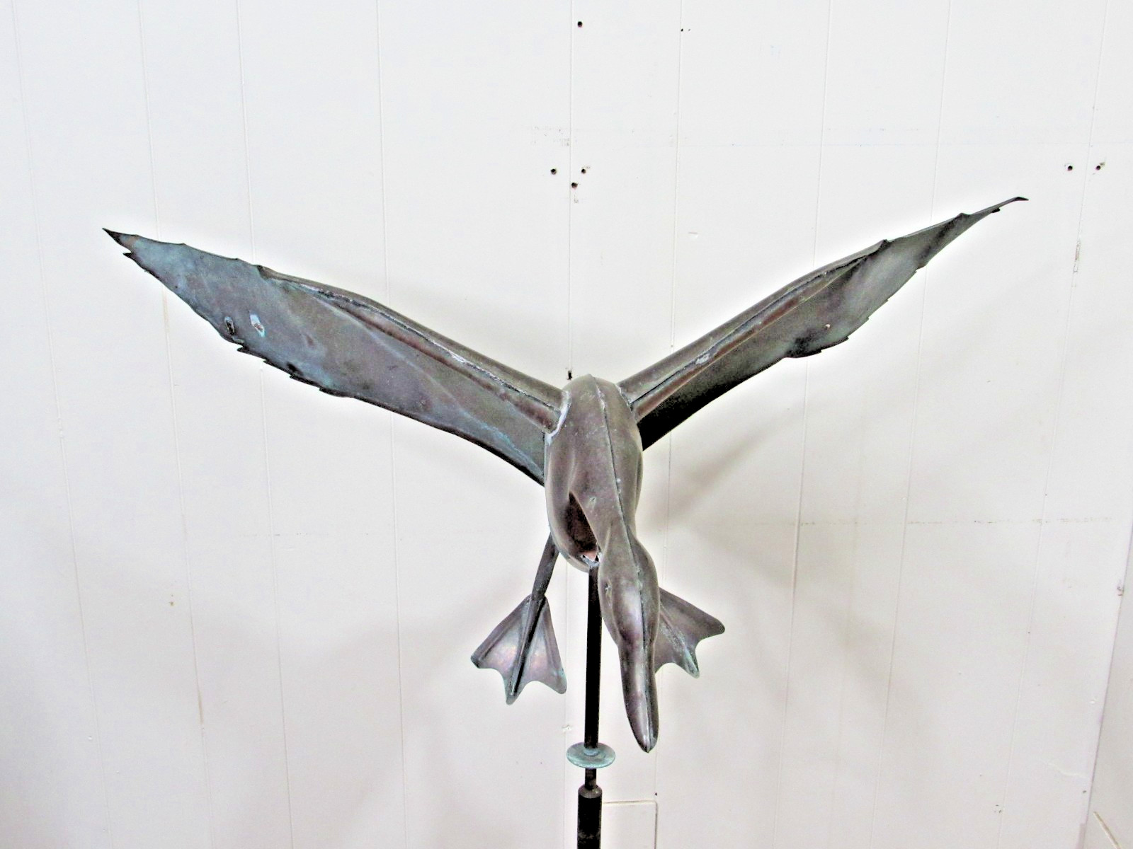 Vintage Full Size Copper Landing Flying Duck Weathervane Nice Patina