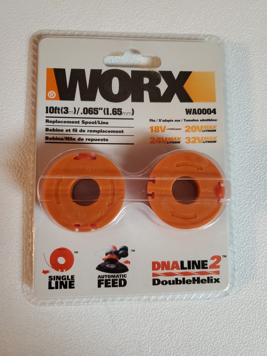 WORX Replacement Trimmer Single Line WA0004 Automatic Feed 2 x 10ft 65″ DNALINE2