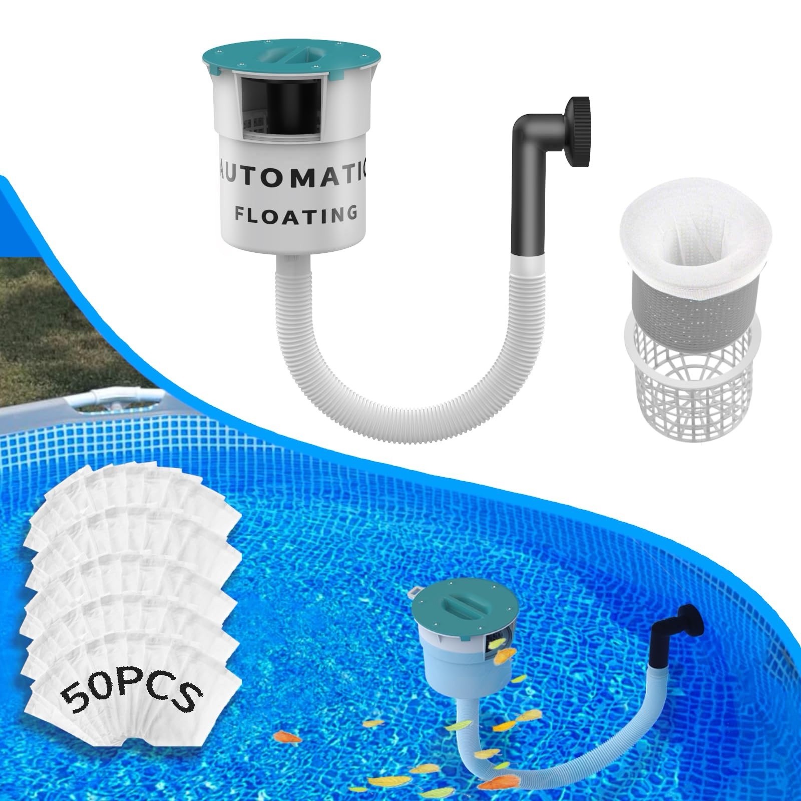 Valdorena Surface Float Skimmer Upgrade No Installation Required w/ Filter Socks