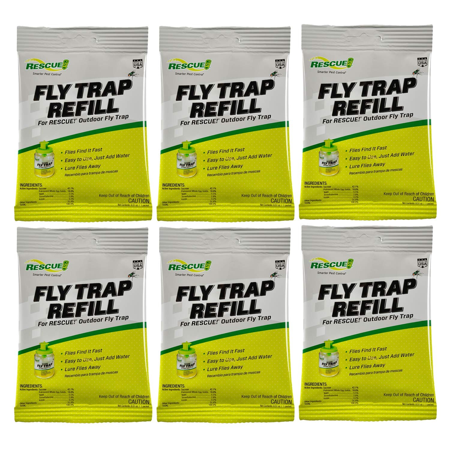 RESCUE Reusable Fly Trap Refill – Outdoor Use – 6 Pack