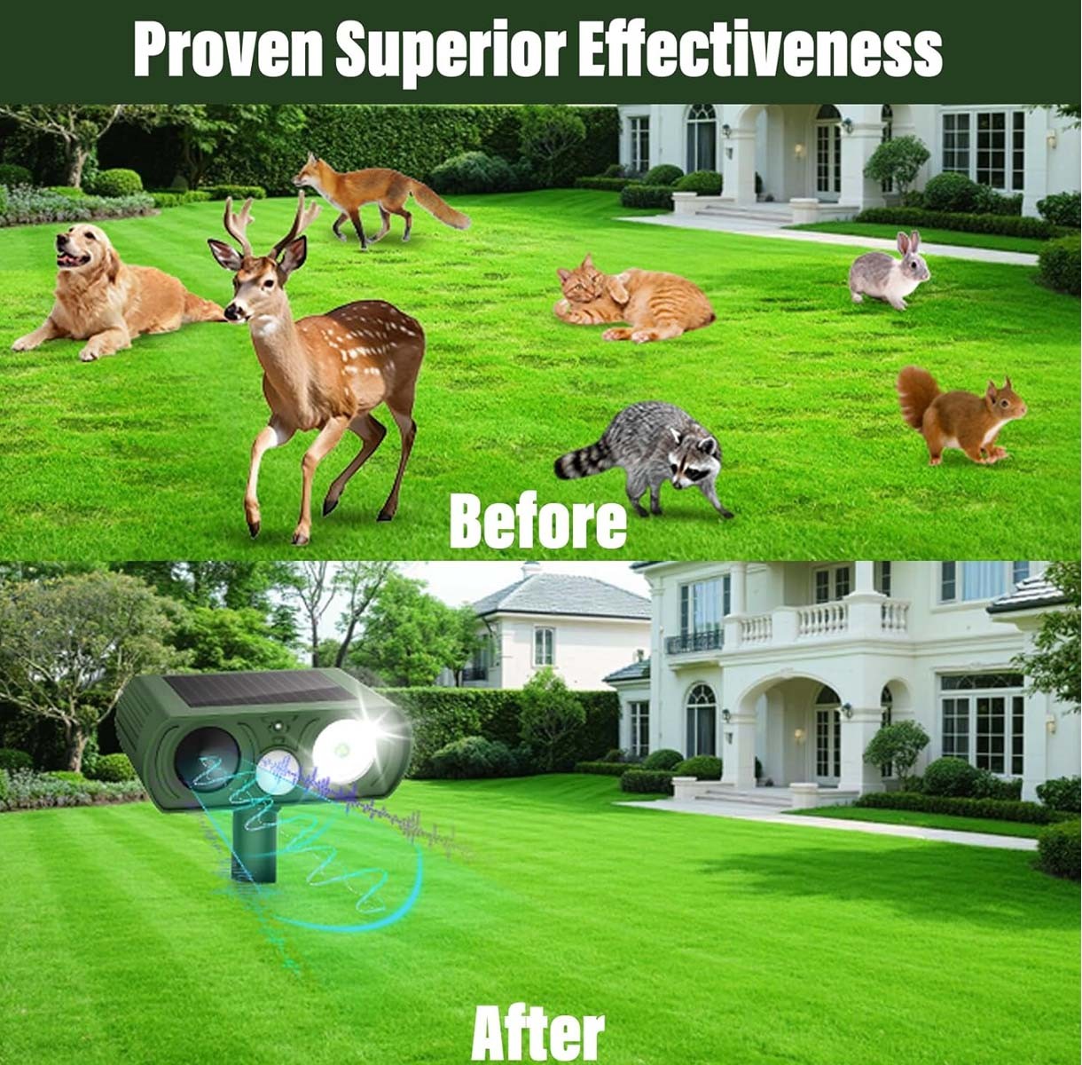 2Pack Solar Animal Repellent with Motion Detection For Squirrel Skunk Rabbit Dog