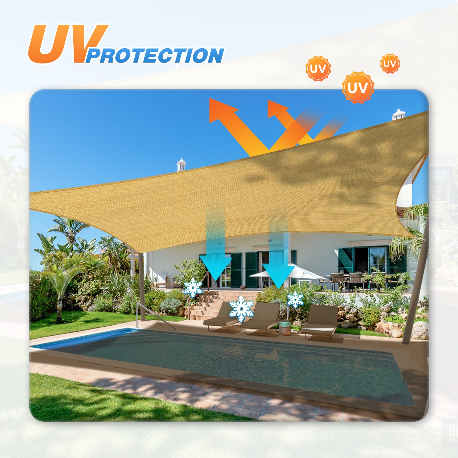 Sun Shade Sail Canopy Rectangle Sand UV Block Sunshade For Backyard Deck Outdoor