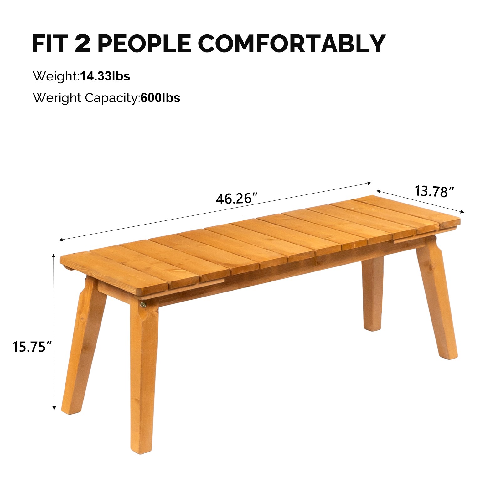 Outdoor 45inch Wooden Porch Bench Seat for Yard Deck Patio Entryway, Teak Finish