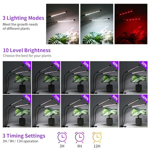 Grow Lights Upgrade 168 LEDs Clip Plant Lights for Indoor Plants, 2 Head 2 Pack