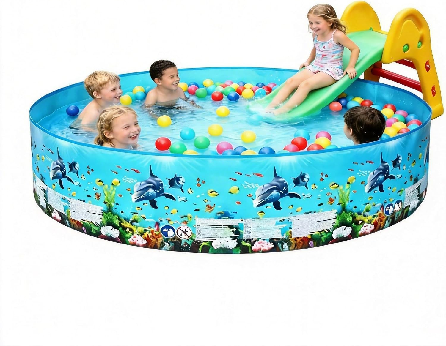 8Ft round Kids Pool, Foldable Hard Plastic Non-Inflatable Quick Set Wading Pool