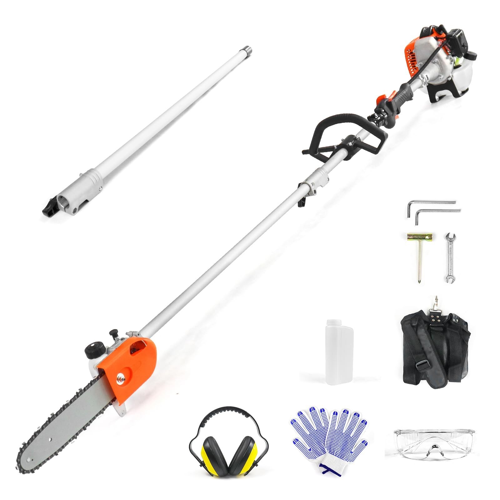 Gas Pole Saw 26CC 2-Stroke Extendable Cordless Tree Trimmer 10 in Cutting Bar US