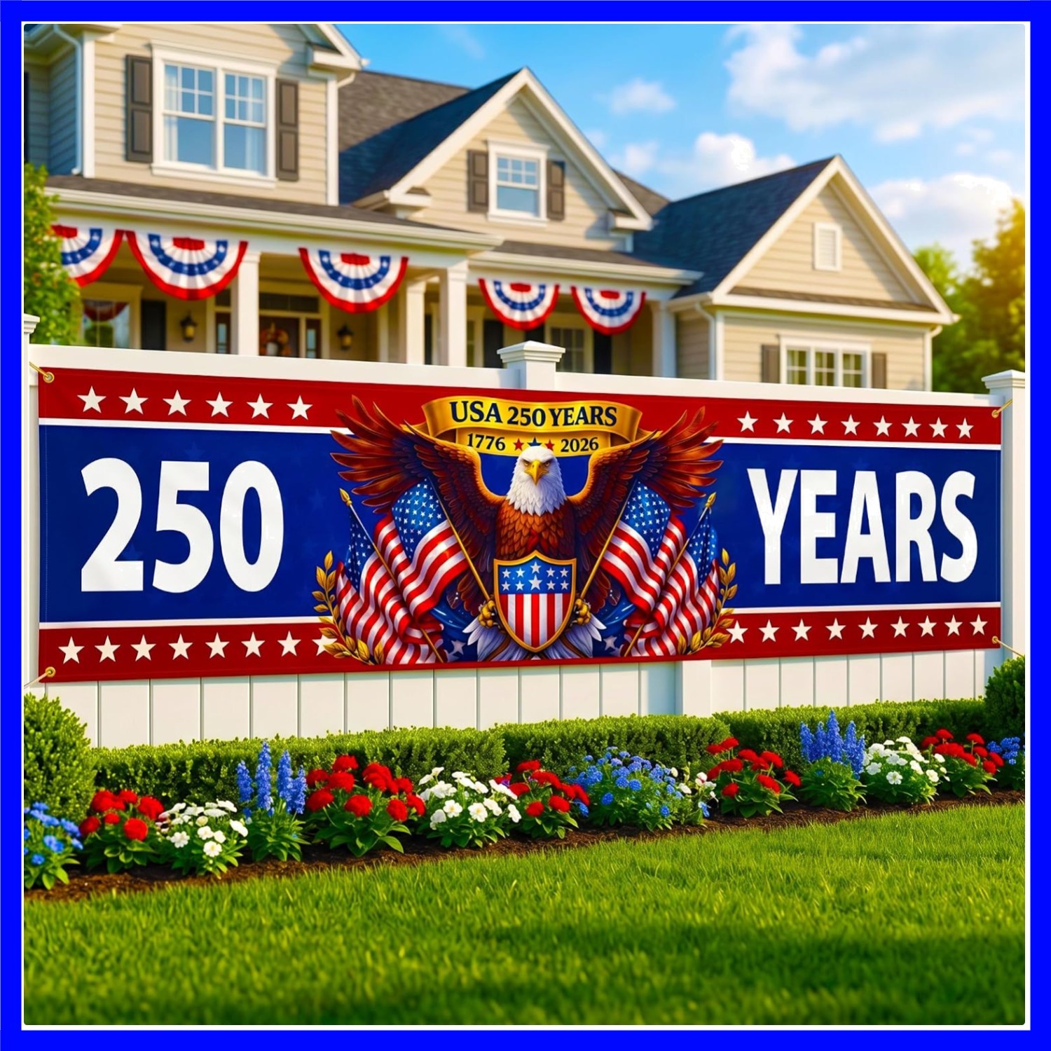 250th Anniversary Eagle 2x10ft – Patriotic Yard Fence, 4th of July | Horizont…