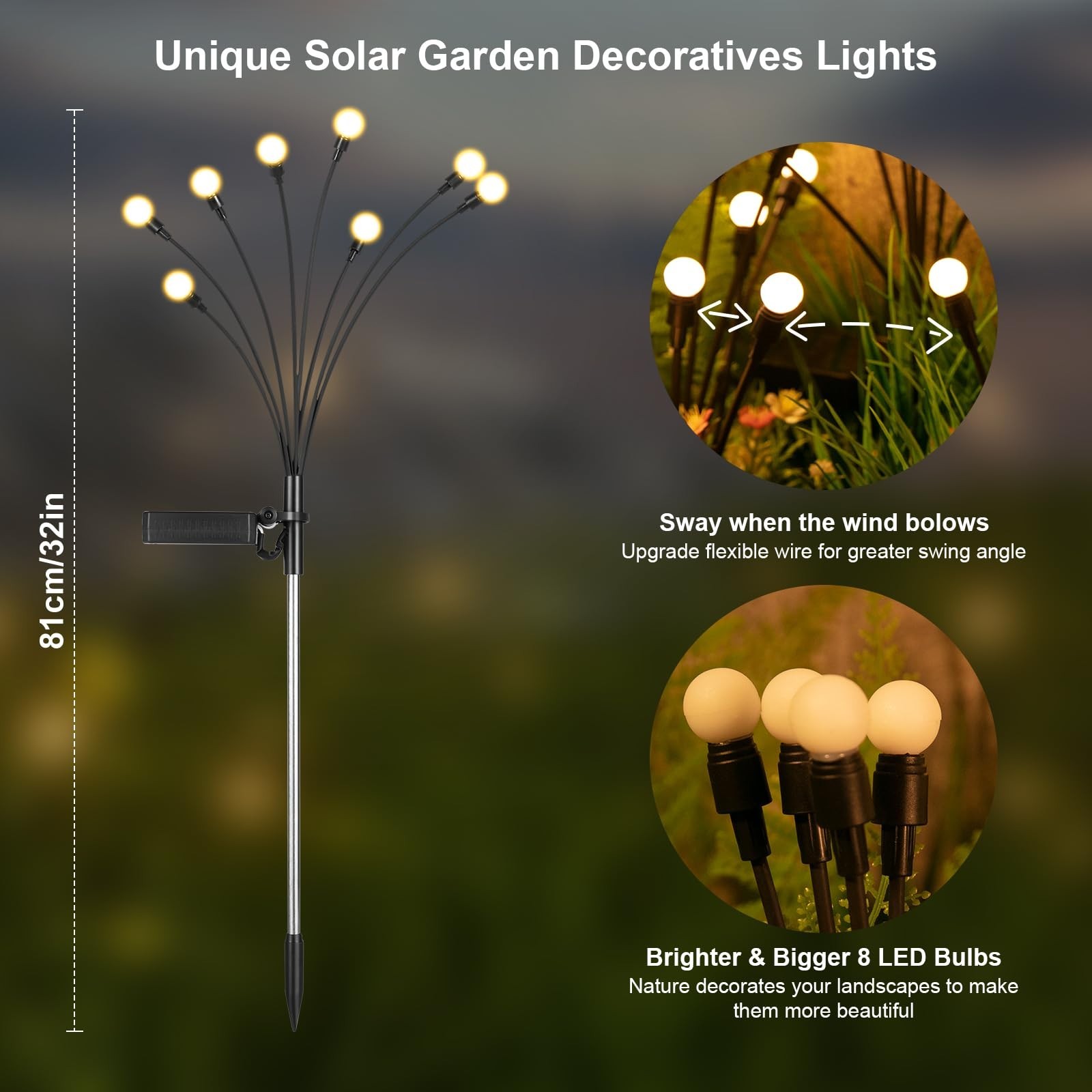 4 Pack Solar Firefly Lights Outdoor Swaying Warm White Waterproof (2/4/6/8 Avail