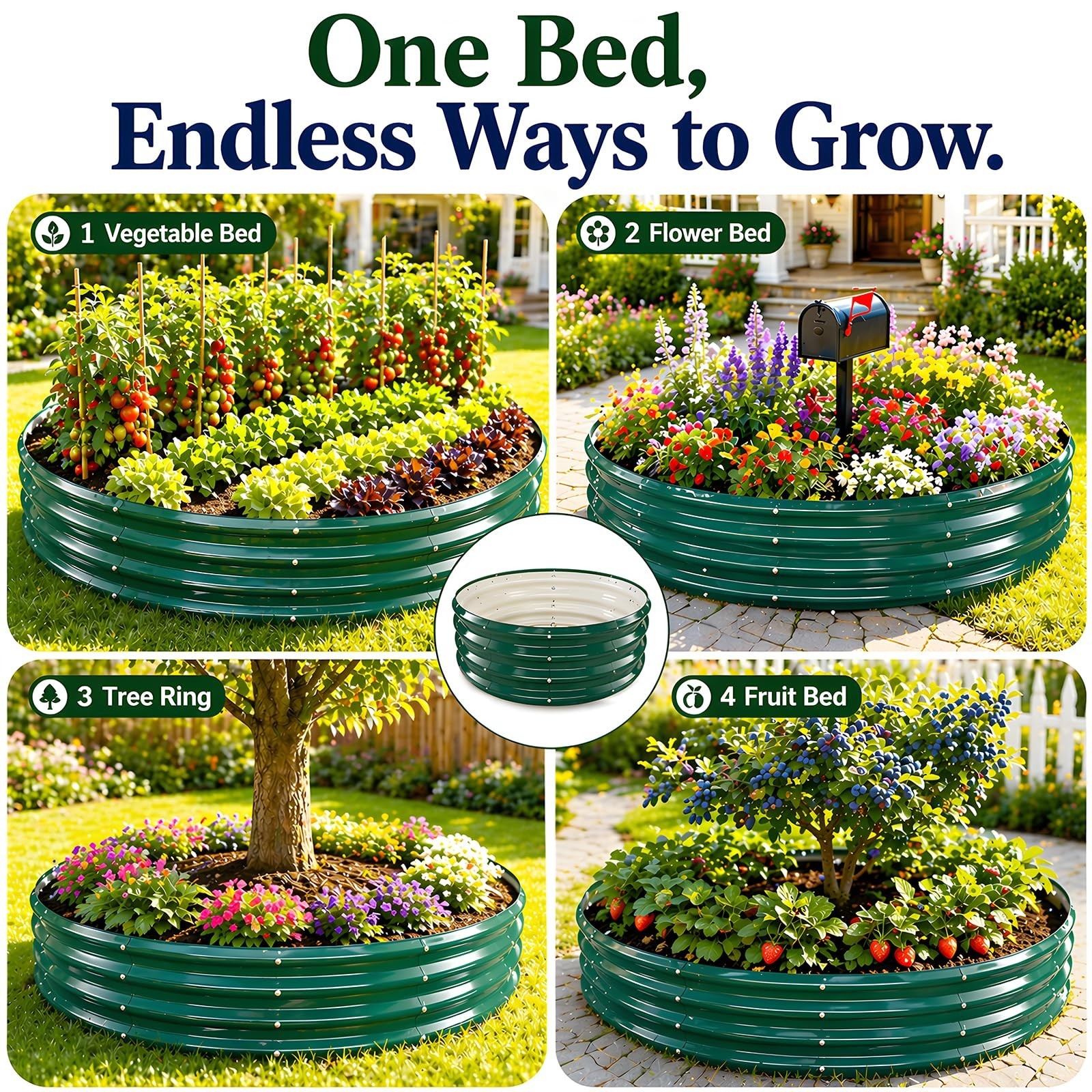 XGMDD 5x5x1ft Galvanized Raised Garden Bed Metal Planter Round Green