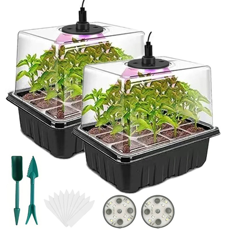 2 Pack Seed Starter Trays For Grow Light Kit Growing Starting Mini Greenhouse