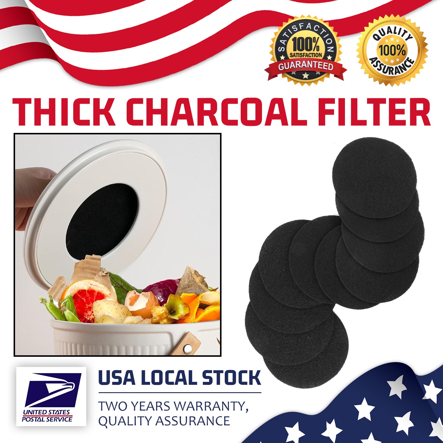 10 Pcs Kitchen Compost Bin Charcoal Filter Ceramic Pail Activated Carbon Filter