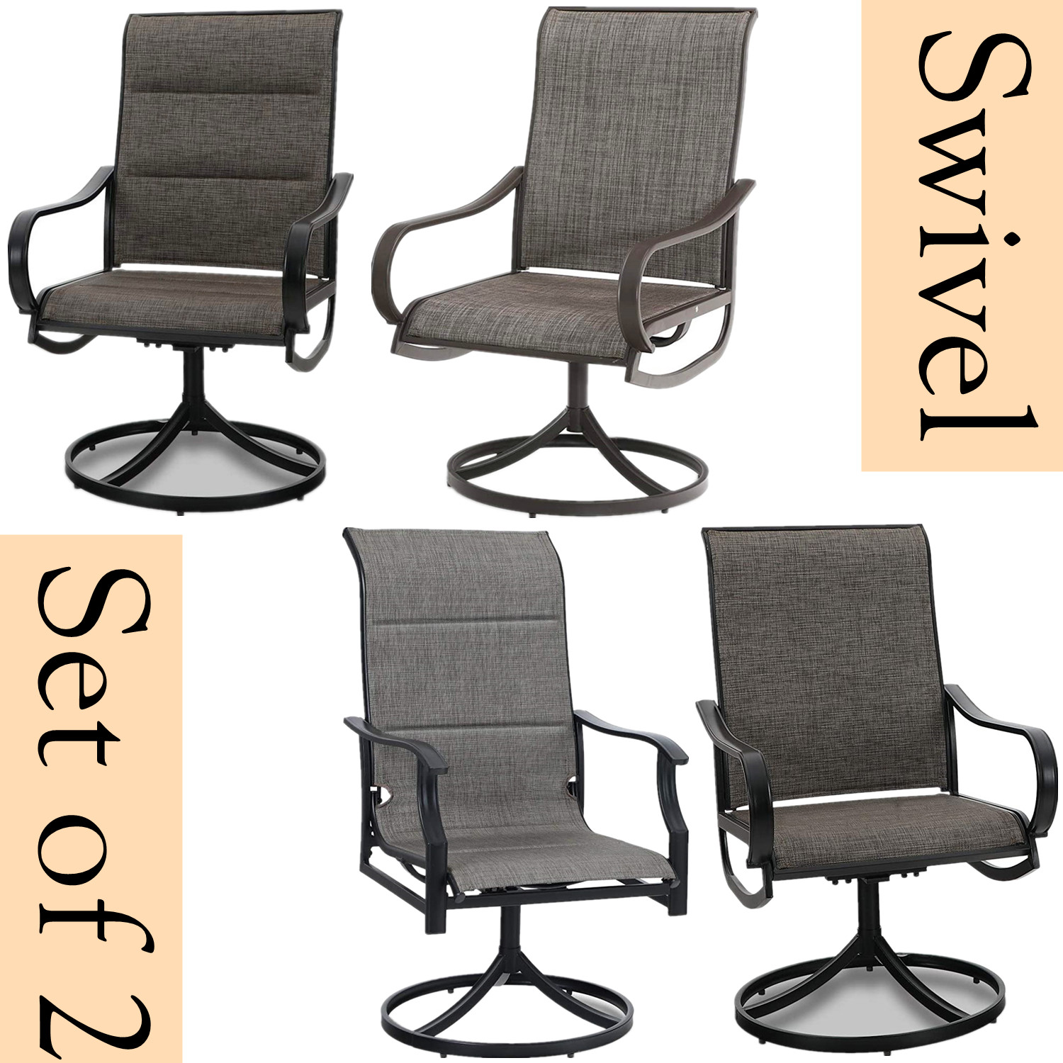 PHI VILLA Patio Swivel Chairs Set of 2 Outdoor Dining Chairs Heavy Duty Armchair
