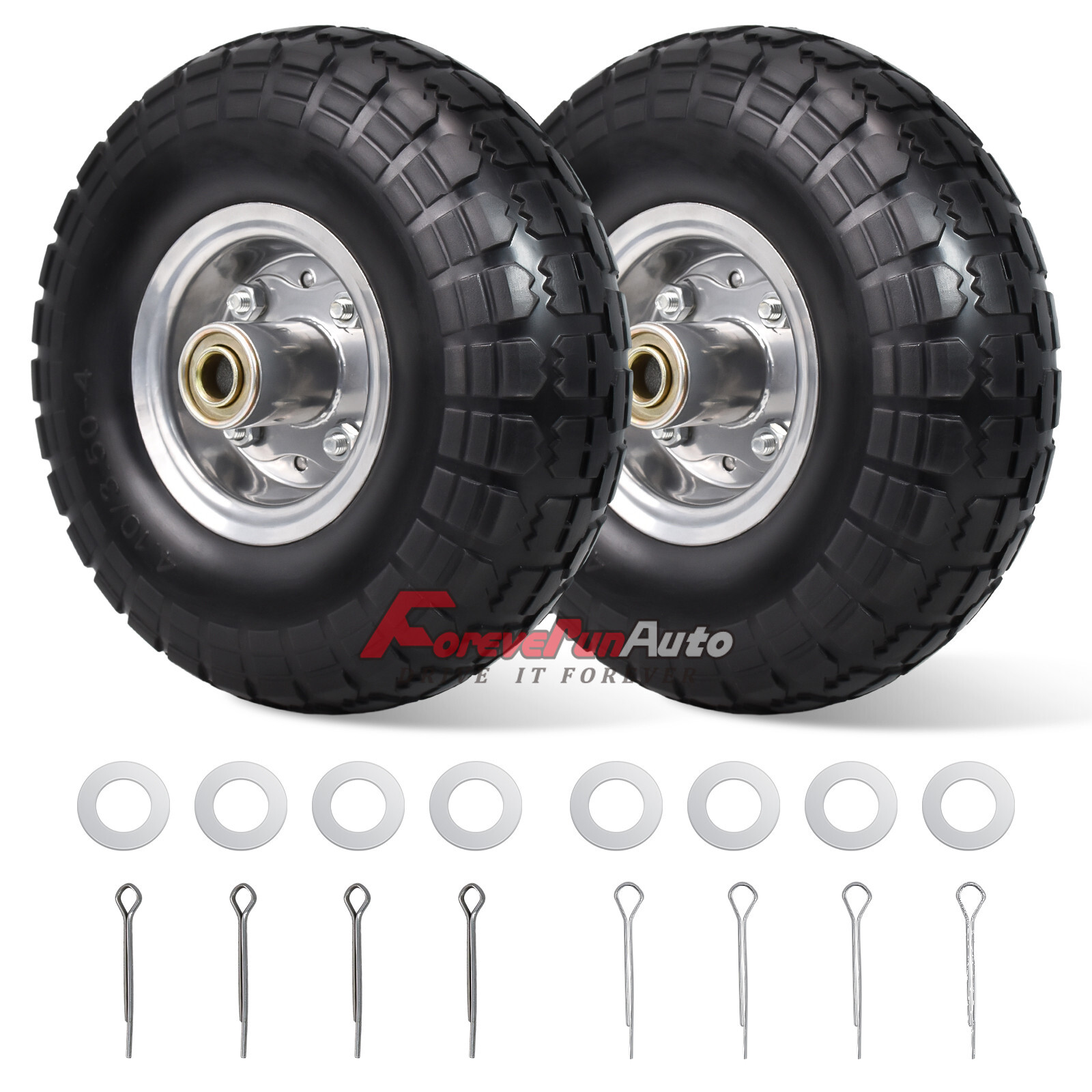 2pcs 10″ 4.10/3.50-4″ Solid Flat Free Wheel Tire Hand Truck Wagon Wheelbarrow