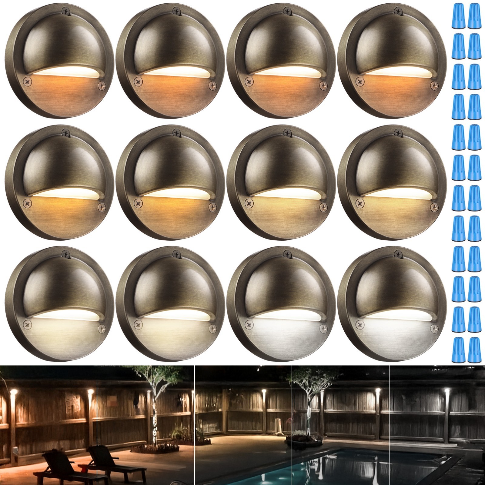 12 Pack LED 5CCT Low Voltage Deck Light, Landscape Fence Light, Bronze