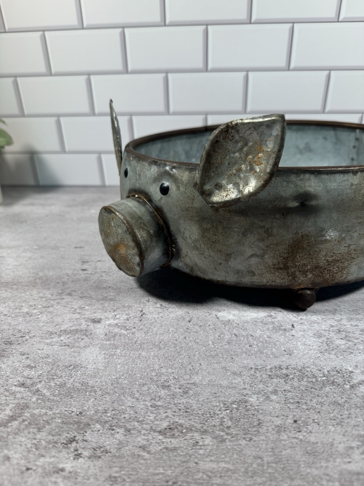 Galvanized Metal Pig Planter Rustic Farmhouse Trough Centerpiece 14”
