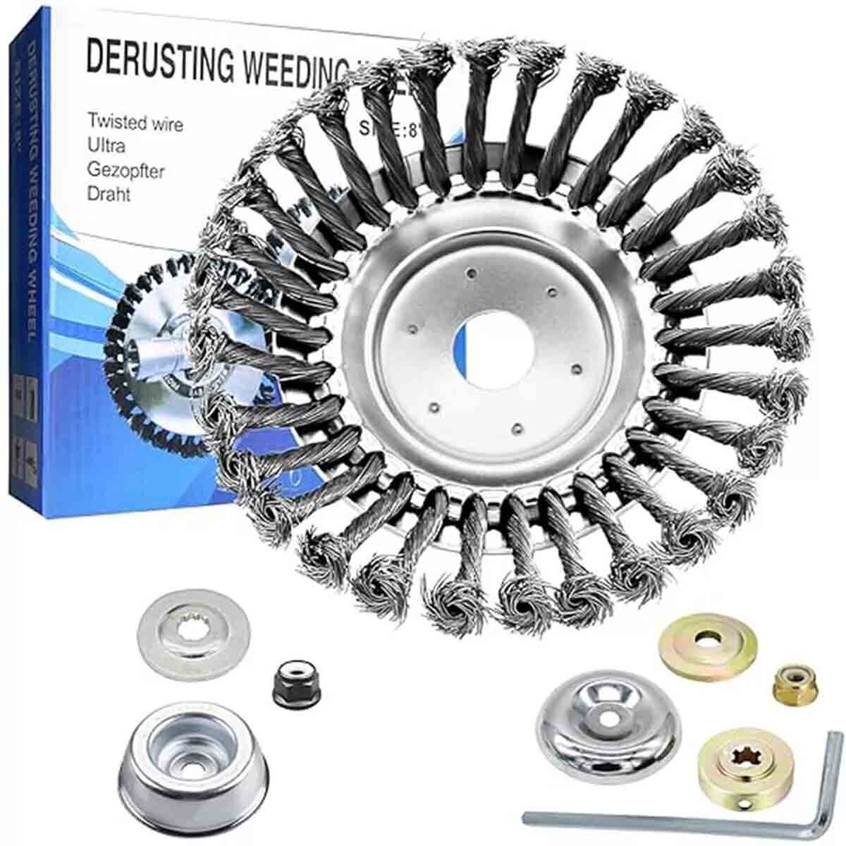 New 8 Inch Steel Wire Wheel Brush Grass Trimmer Head Weed With Adapter Kit US