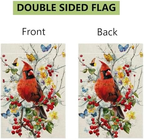 Spring Summer Cardinal Bird Butterfly Floral Garden Flag 12×18 Inch Double Sided