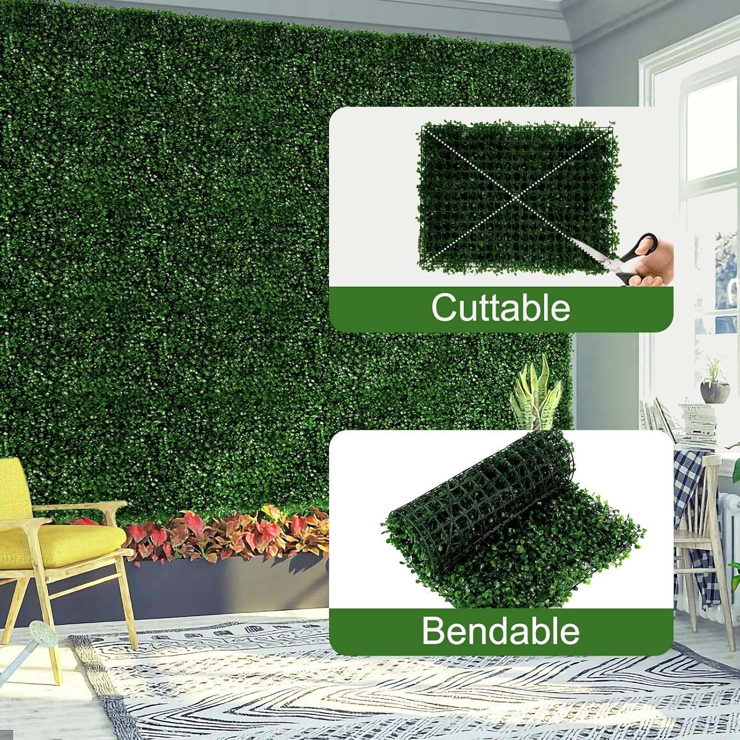 12/24p 20″x20″ Artificial Boxwood Wall Hedge Mat Decor Privacy Fence Panel Grass