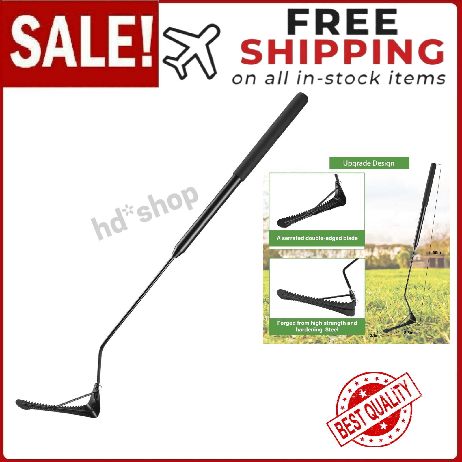 Grass Whip with Double-Edged Serrated Blade Manual Weed Whacke Swing Blade