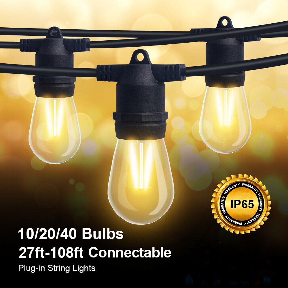 Outdoor String Lights Plug in LED Bulbs S14 Shatterproof Garden Patio Decor Lamp