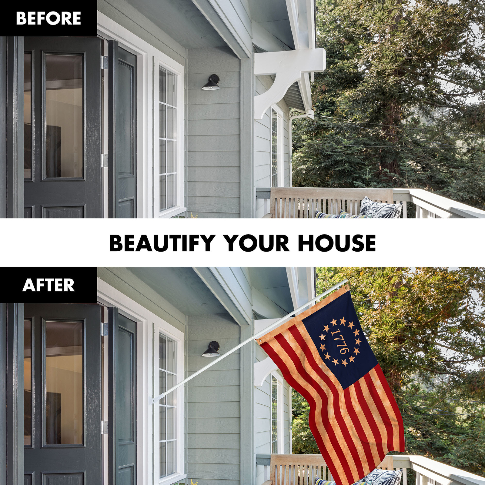 Combo: 6 Ft Flagpole White & Betsy Ross 1776 Tea-Stained Flag 3x5Ft Printed Poly