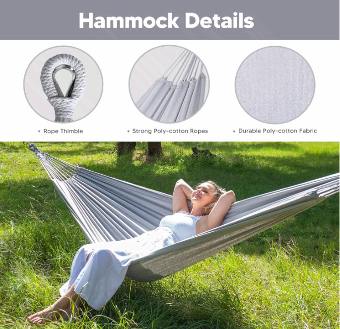 Stand Alone Hammock for Outside, 2-Person Self-Standing, Light Gray