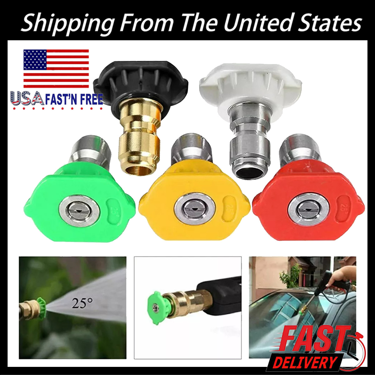 5pcs 1/4″ Pressure Washer Spray Tips Nozzles High Power Quick Connect Kit Set US