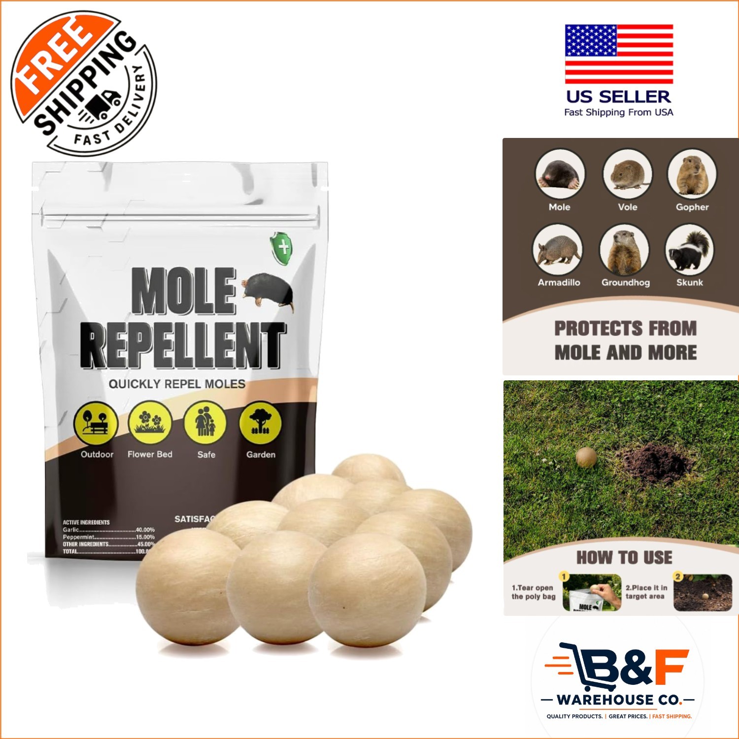 Natural Gopher & Groundhog Deterrent – Family-Friendly, Lasts 60 Days, 10 Packs