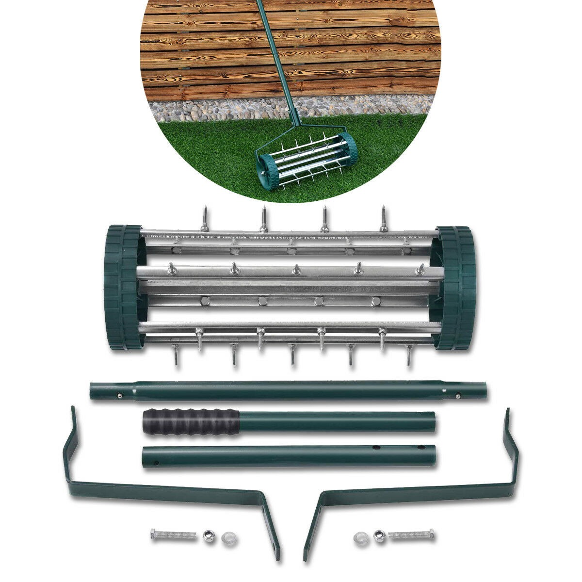 Rolling Garden Lawn Aerator Roller Home Grass Steel Handle