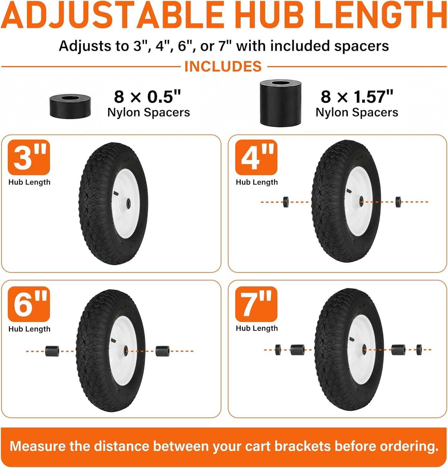 4.80/4.00-8 Tire and Wheel, 2 Pack 16 Inch Pneumatic Wheelbarrow Replacement Whe