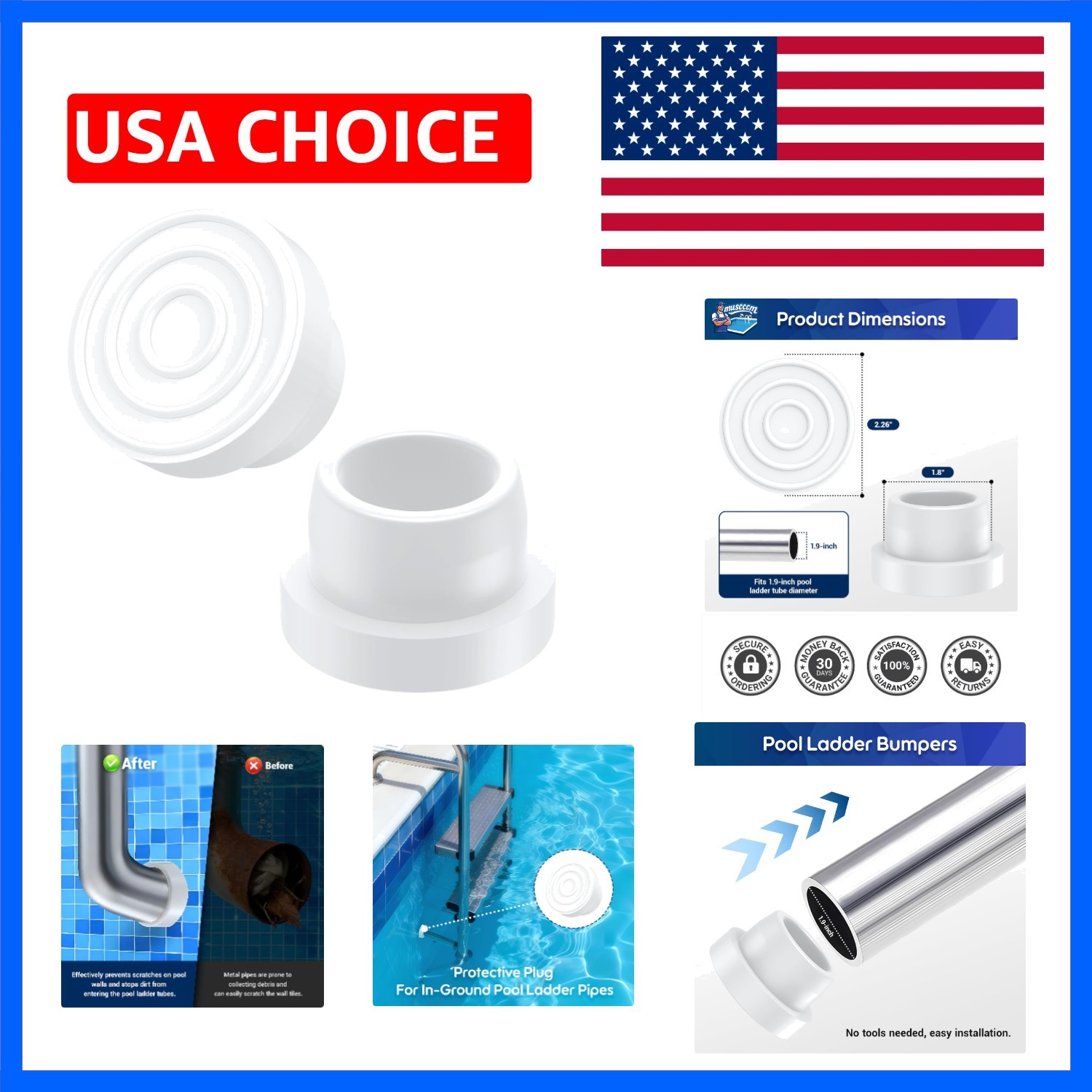 Pool Ladder Bumpers Inside for Inground Pool, Fits1.9 Standard Swimming Pool …
