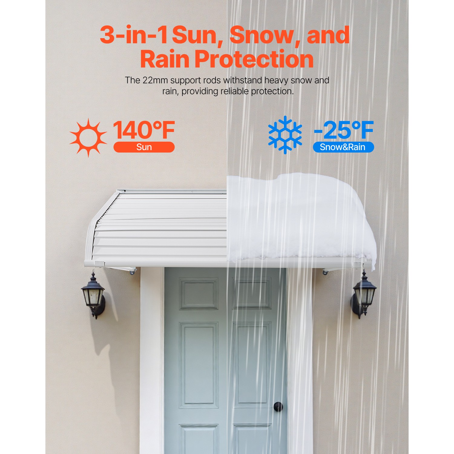 Window Awning Door Canopy 40×42 in Aluminum Alloy Front Door Awnings Anti-Rust