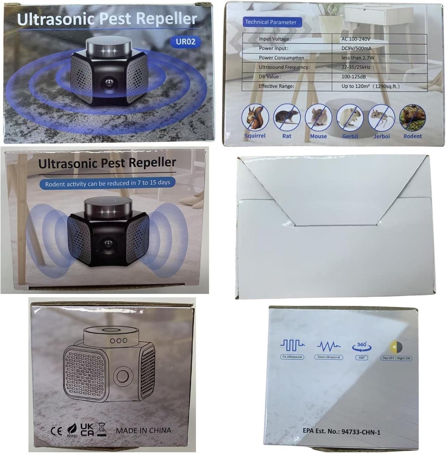 Ultrasonic Rodent Repellent Plug-in, 360° Mice & Squirrel Deterrent, high-impact