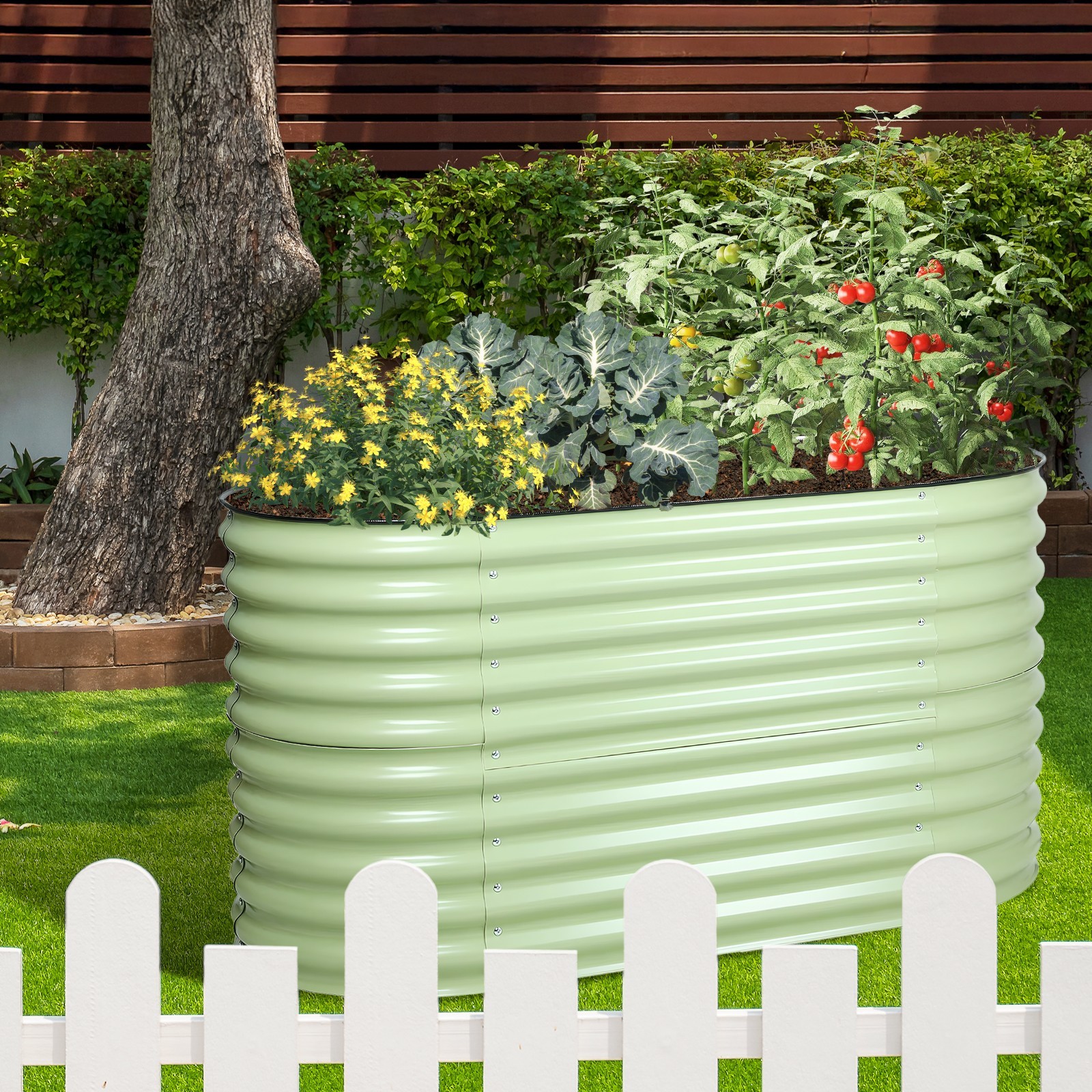 Aoodor 2-in-1 Oval Galvanized Raised Garden Bed Planter Vegetable Flower Herb