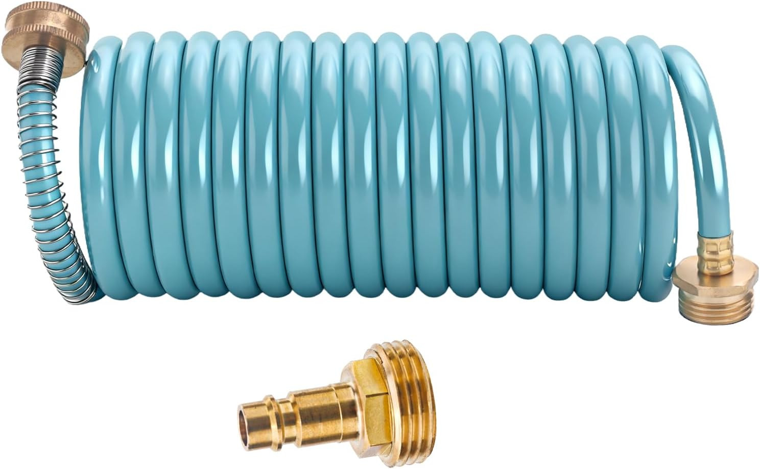 RV External Shower, 3/8 in by 15-Foot Coil Hose with 1/2 Inch Quick Connect Adap