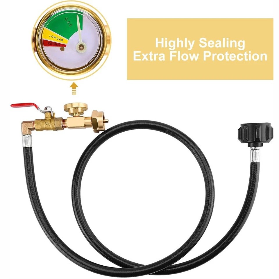 4FT Propane Adapter Refill Adapter Hose, Universal QCC1/Type 1 with Propane Gaug