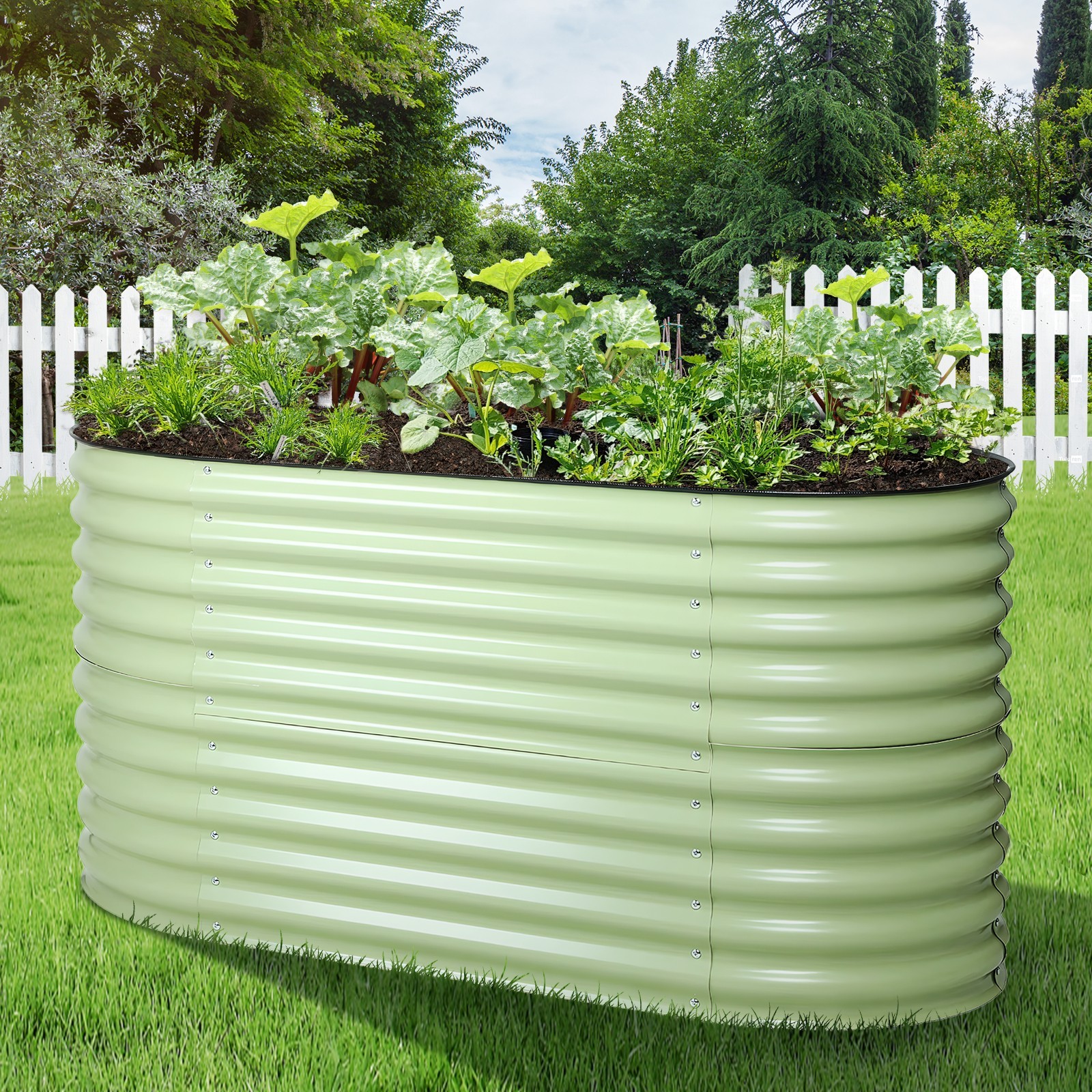 Aoodor 2-in-1 Oval Galvanized Raised Garden Bed Planter Vegetable Flower Herb