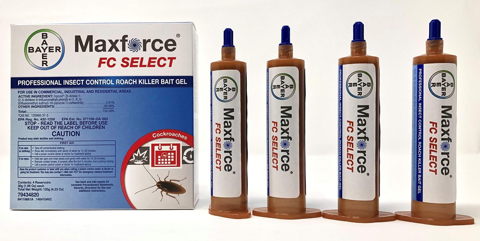 Bayer Maxforce FC Select Roach Bait Gel – Controls Roaches 1 box=4 x 30 g Tubes