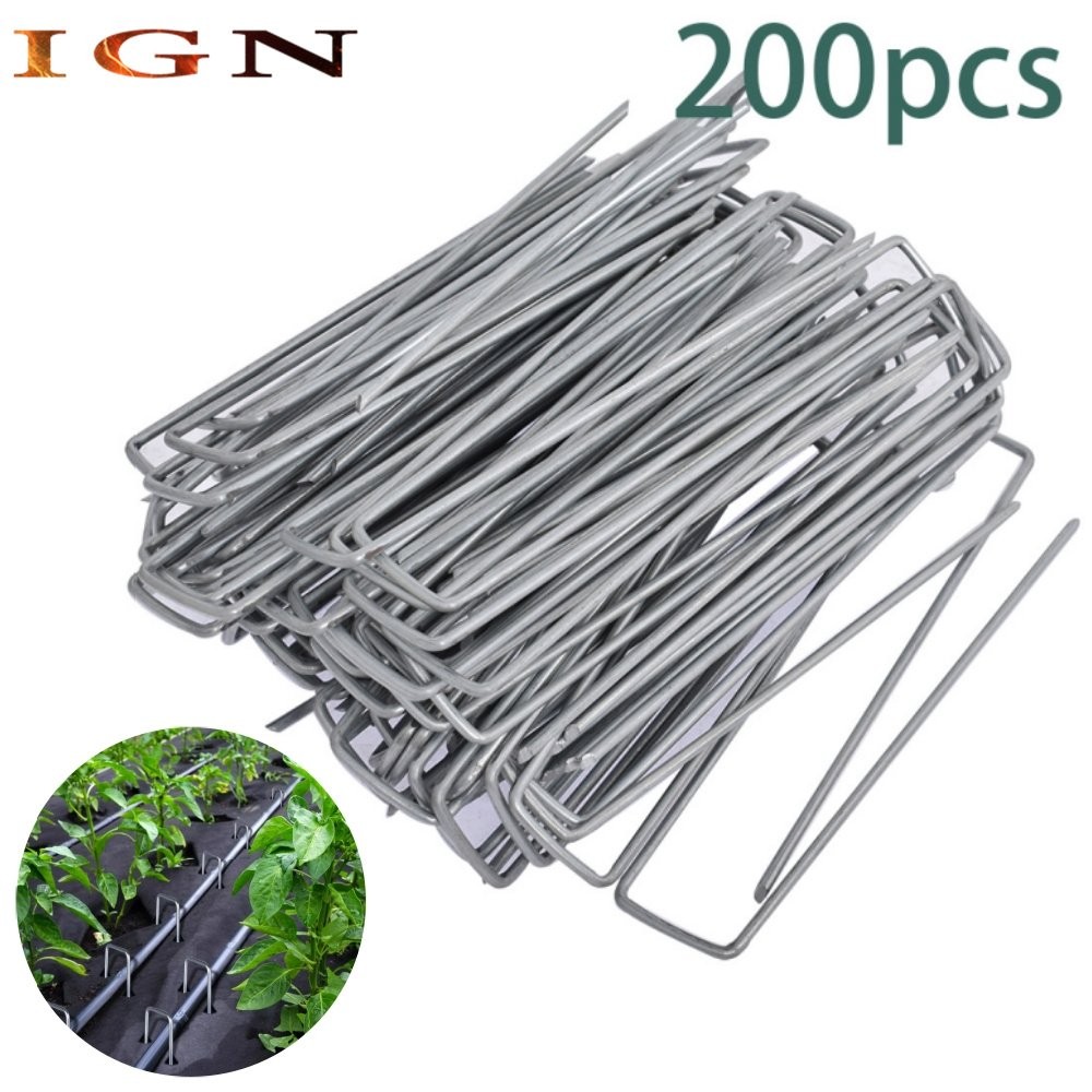 200 Pack 6″ Garden Stakes Landscape Staples Galvanized Sod Staples 11 Gauge